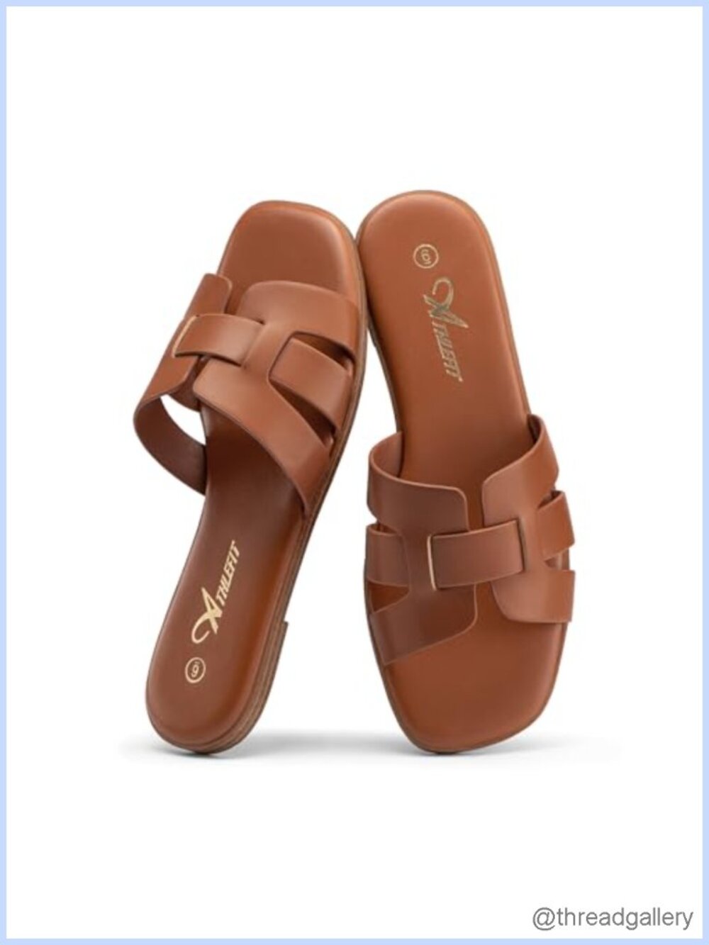 PU Leather Flat Slide Sandals Square Toe Slip On Summer Casual